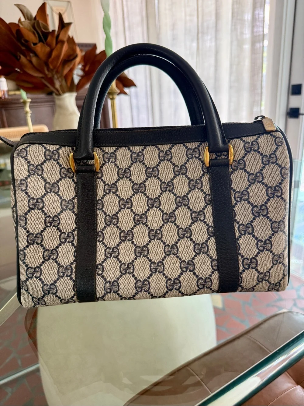 Vintage Gucci GG Accessory Collection Boston Blue Canvas Bag